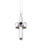 STERLING SILVER HAND WROUGHT CROSS WITH GEM CUT AMETHYST ON STERLING SILVER CHAIN - Ragazza Di Maria (Mary's Girl)