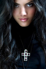 STERLING SILVER HEMATITE CROSS WITH STERLING SILVER CHAIN AND CLASP - Ragazza Di Maria (Mary's Girl)