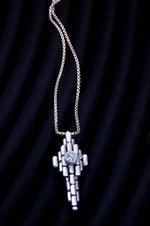 THE BAMBOO CROSS LONG. STERLING SILVER WITH AQUAMARINE ON STERLING SILVER CHAIN - Ragazza Di Maria (Mary's Girl)