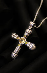 THE ANTIQUED STERLING SILVER CROSS WITH GEM-CUT CITRINE ON SILVER CHAIN