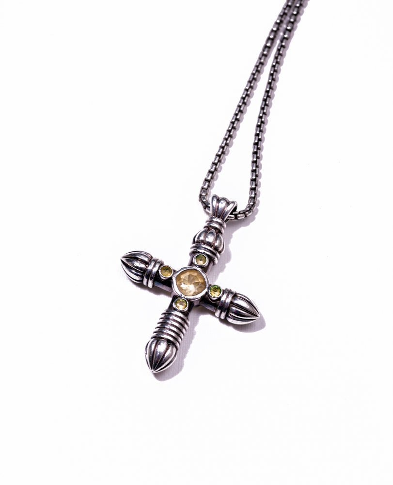 THE ANTIQUED STERLING SILVER CROSS WITH GEM-CUT CITRINE ON SILVER CHAIN - Ragazza Di Maria (Mary's Girl)