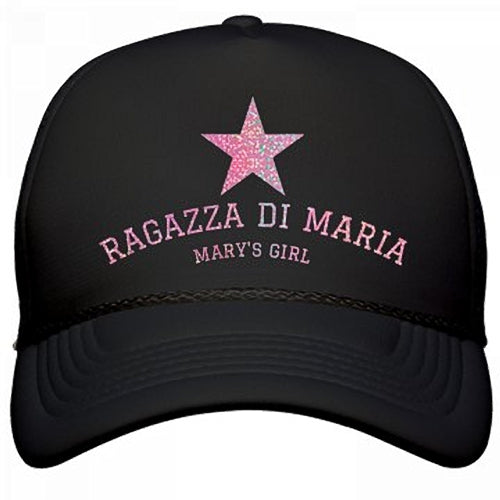 BLACK RAGAZZA DI MARIA HAT WITH PINT GLITTER-SHEEN LETTERS AND STAR