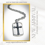 BEAUTIFUL STERLING SILVER DOG-TAG WITH EMBOSSED CROSS AND CHAIN - Ragazza Di Maria (Mary's Girl)