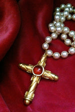 LARGE 18K GOLD VERMEIL CROSS SET WITH REGAL CARNELIAN. Especially made to order.