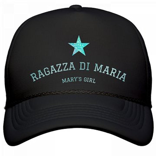 RAGAZZA DI MARIA CAP WITH AQUA BLUE GLITTER SHEEN TYPE AND STAR