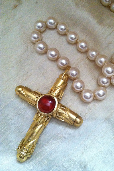 LARGE 18K GOLD VERMEIL CROSS SET WITH REGAL CARNELIAN. Especially made to order. - Ragazza Di Maria (Mary's Girl)