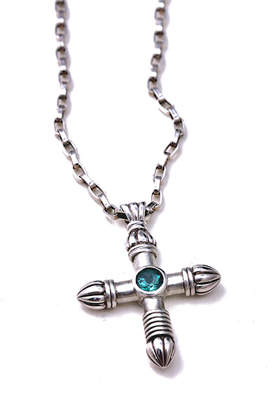 STERLING SILVER CROSS  WITH GEM-CUT GREEN TOURMALINE ON LUXURY WEIGHT STERLING SILVER CHAIN - Ragazza Di Maria (Mary's Girl)